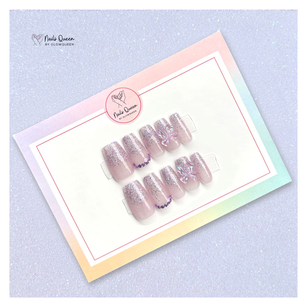 Sparkling Bow Custom Handmade Nails