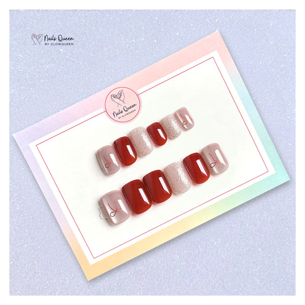 Cat Eye Bow Small Square Synthetic Press-on Nails