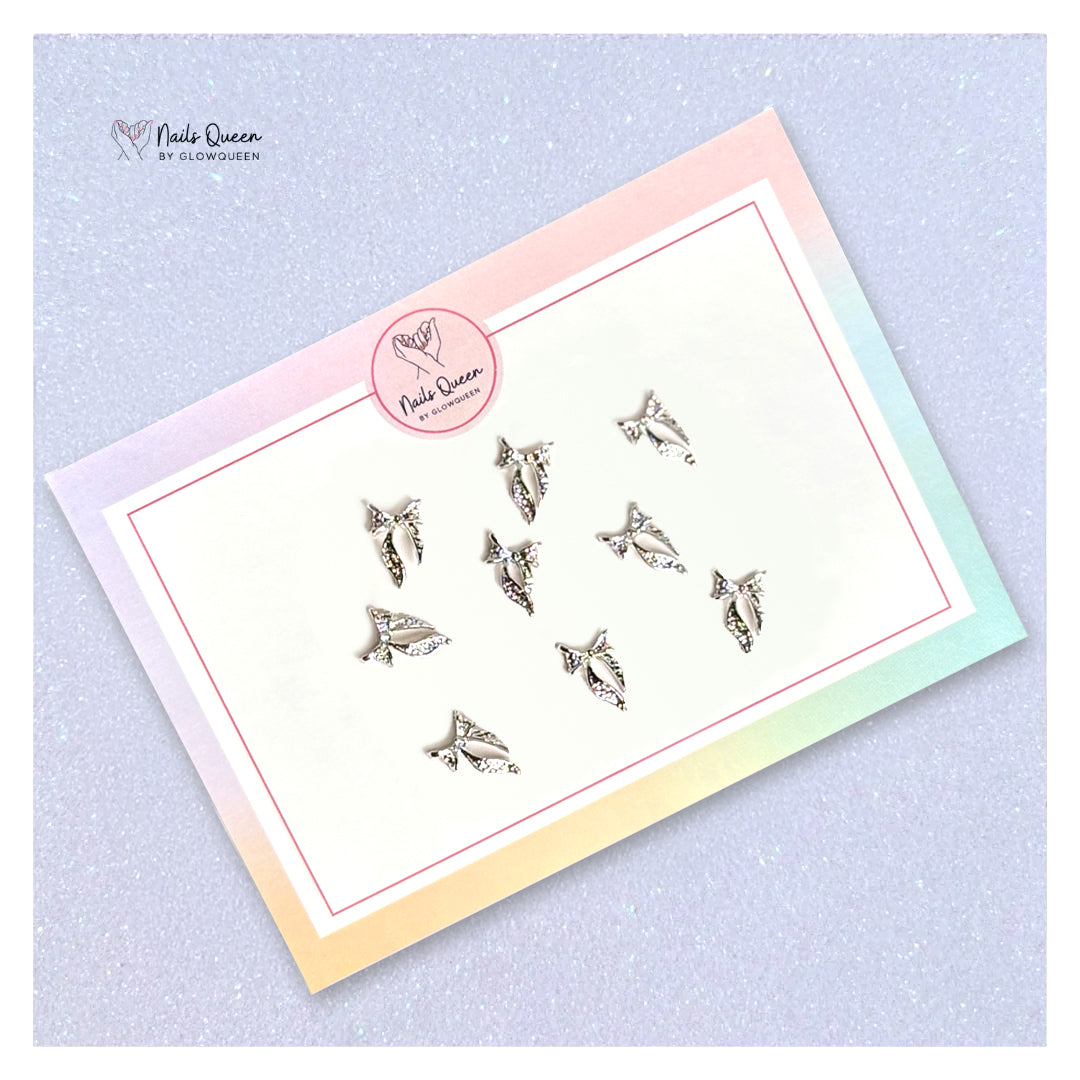 Sleek Silver Bow Nail Charm – 10 Pcs