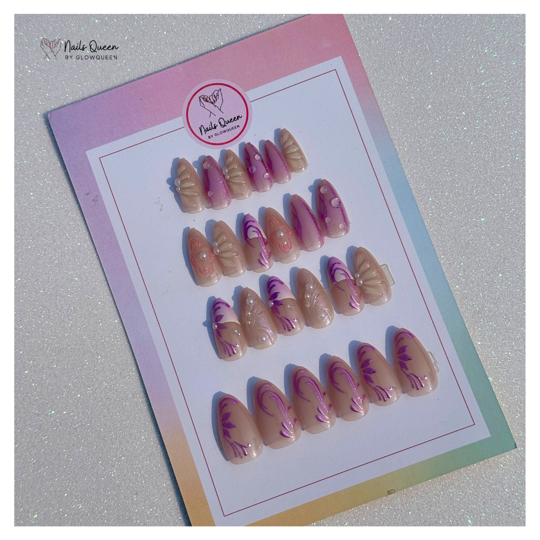 Purple Crystal Round press-On Nails