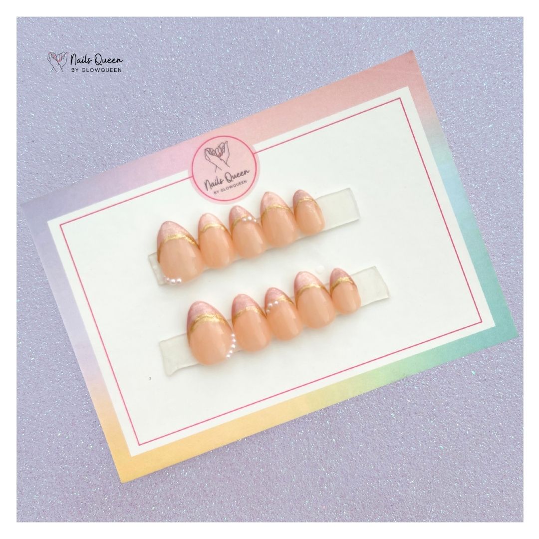 Peach Blossom Pearl Custom Handmade Nails