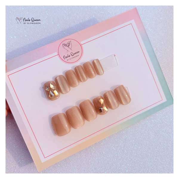 Chrome Brown Square Press-On Nails