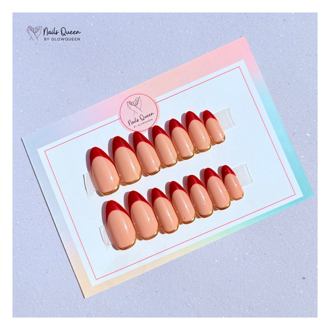 Red Chrome Luxe Almond Custom Handmade Nails