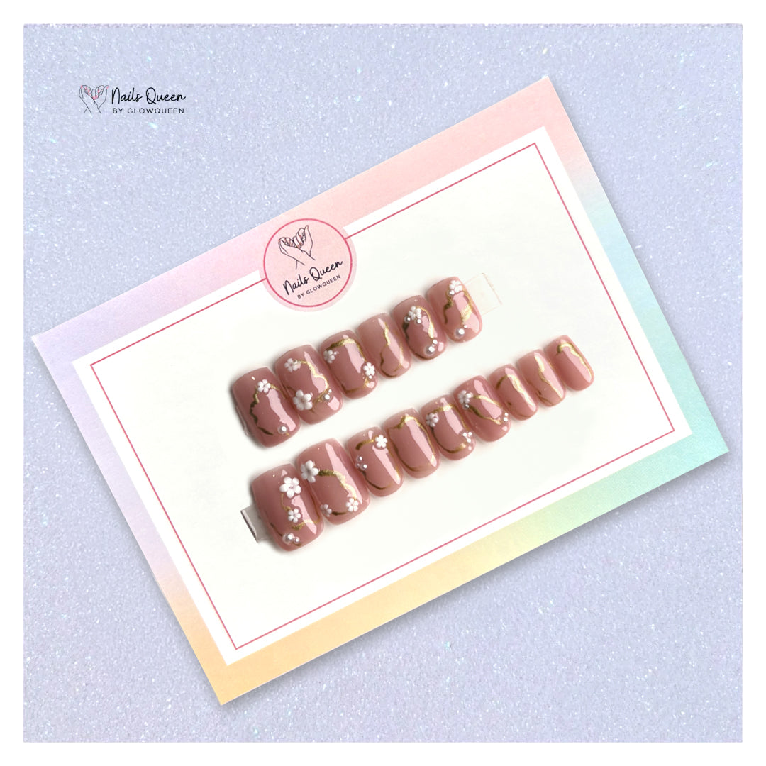 Chrome Flower Custom Handmade Nails