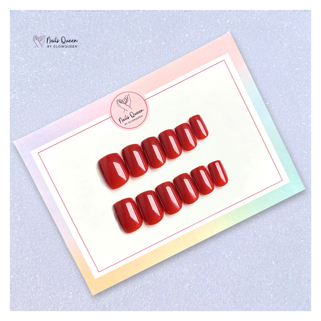 Classic Red Square Synthetic Press-on Nails