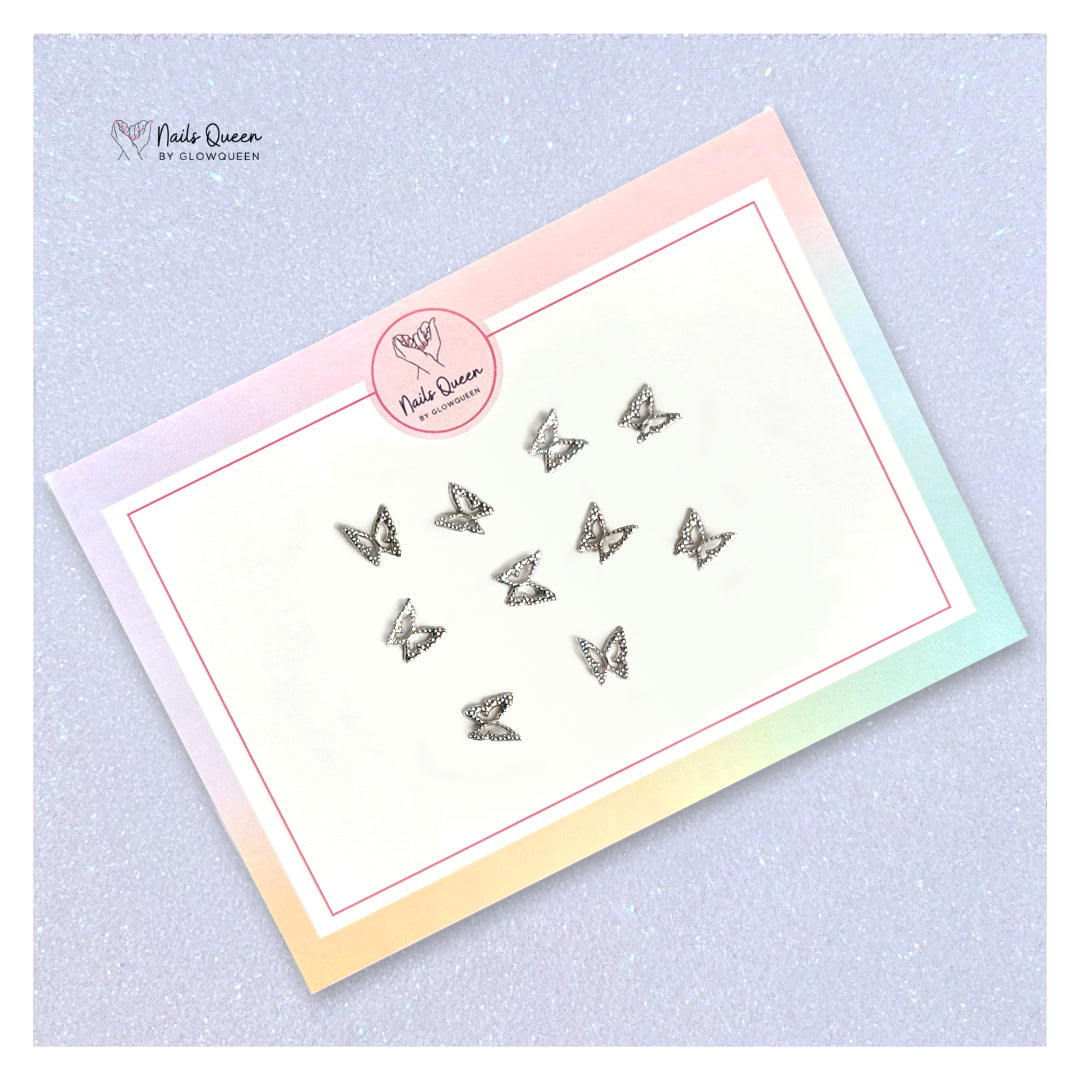 Silver Butterfly Nail Charm – 10 Pcs