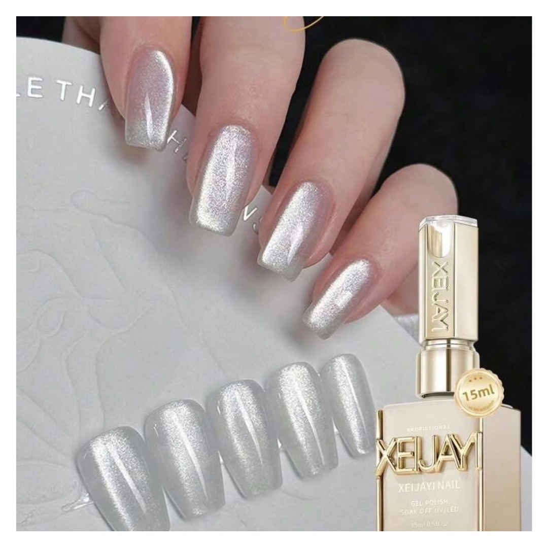 Silver Glitter Cat-eye gel polish