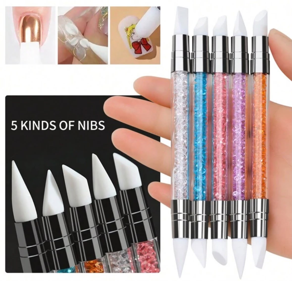 5-Piece Dual-Ended Silicone Nail Art Tool Set