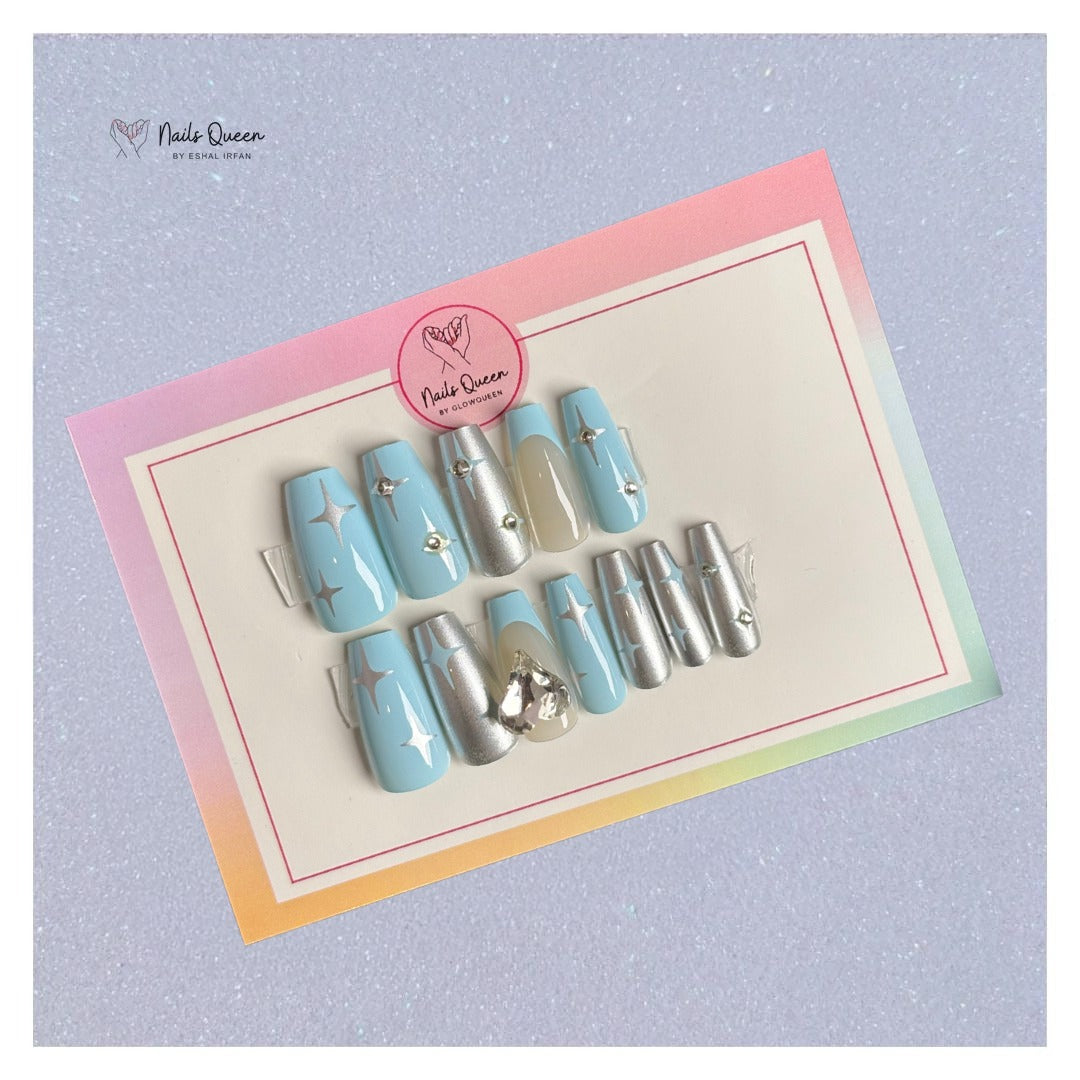 Blue Luxe Synthetic Press-On Nails