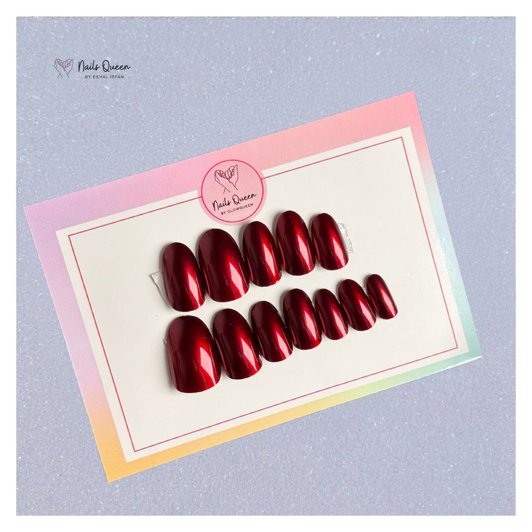 Red Velvet Chrome Synthetic Press-On Nails