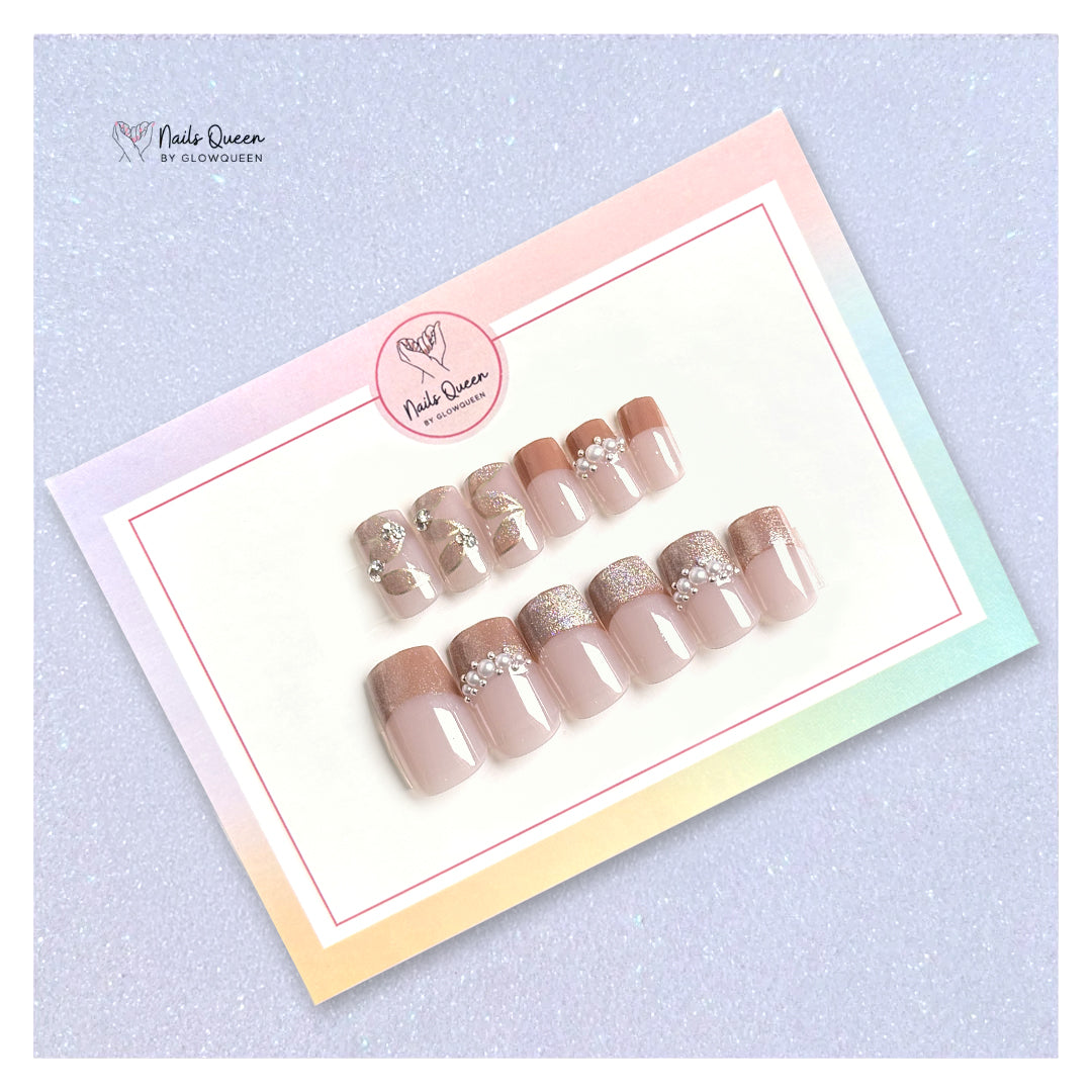 French Cateye pearl Synthetic Press-on Nails