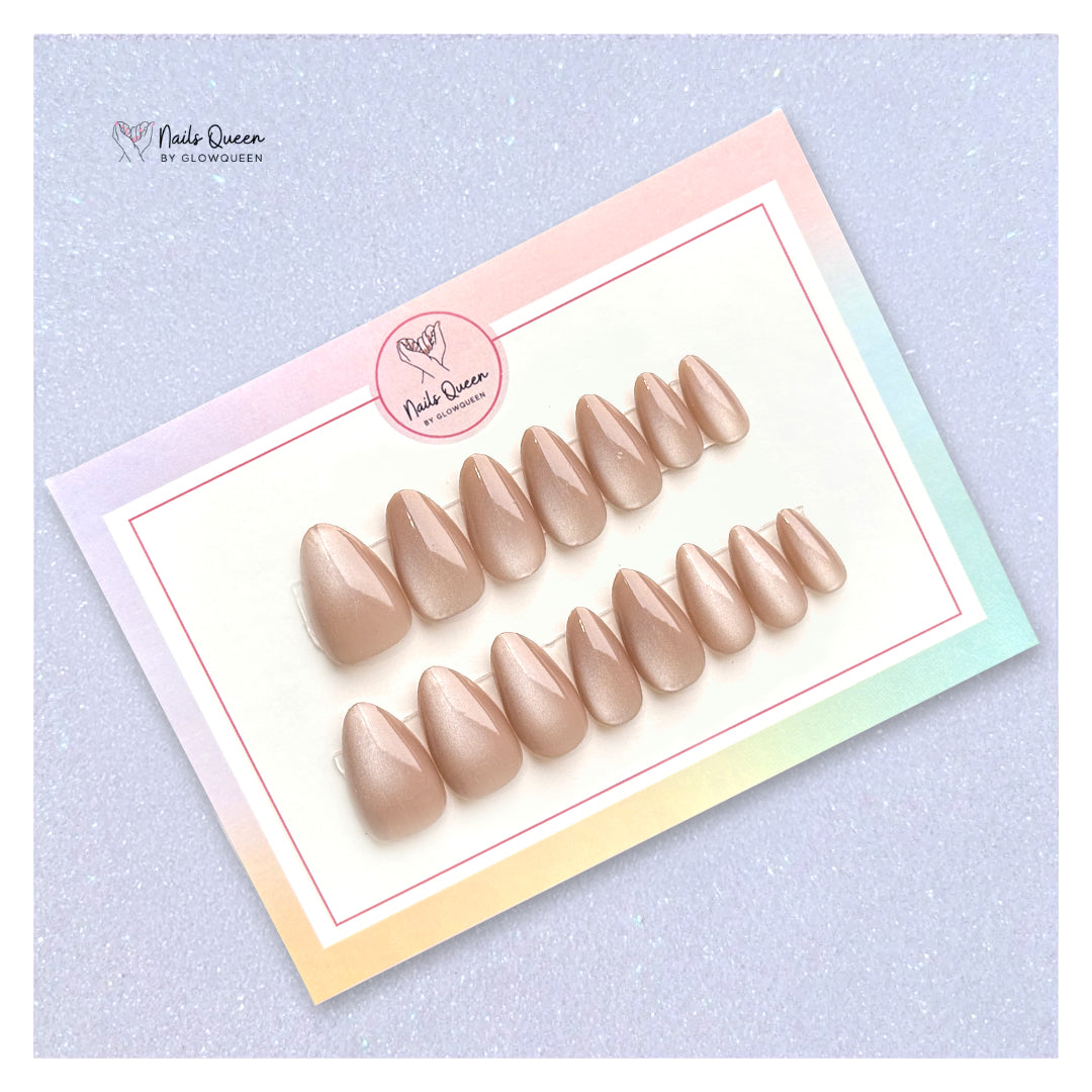 Brown Cat Eye Almond Synthetic Press-on Nails