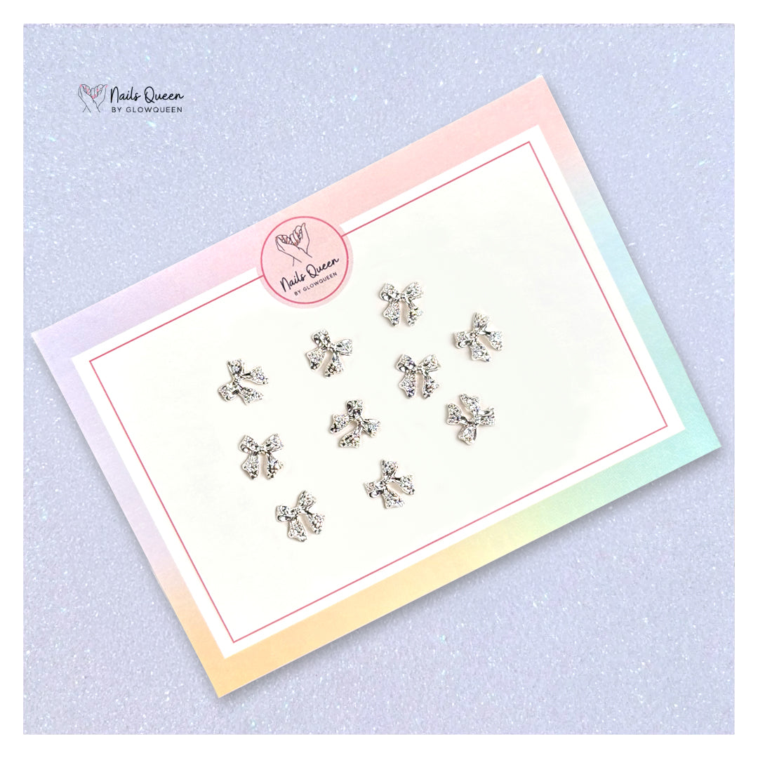 Silver Bow Nail Charm 10 pcs