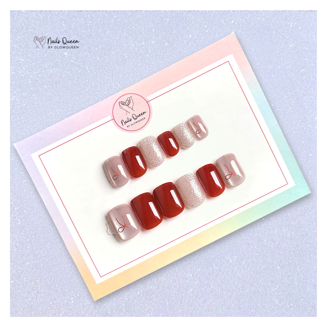 Cat Eye Bow Small Square Synthetic Press-on Nails