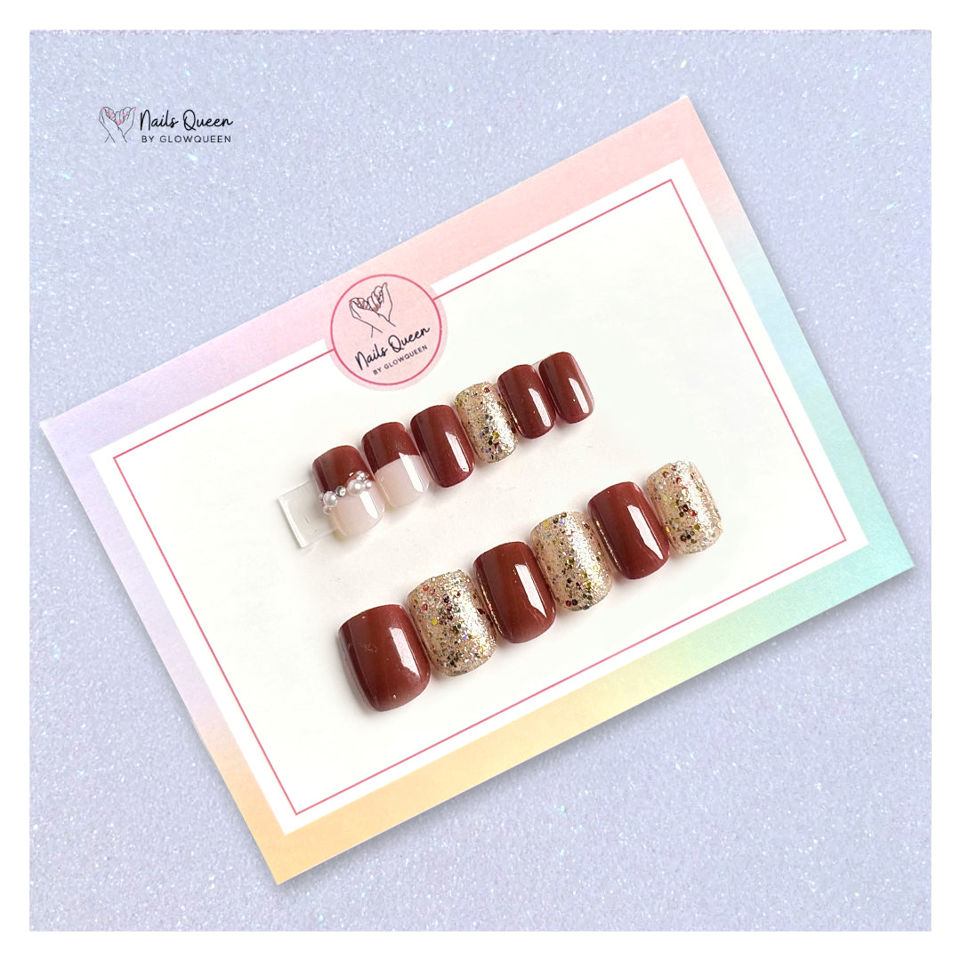 Fancy Red Small Square Synthetic Press-on Nails