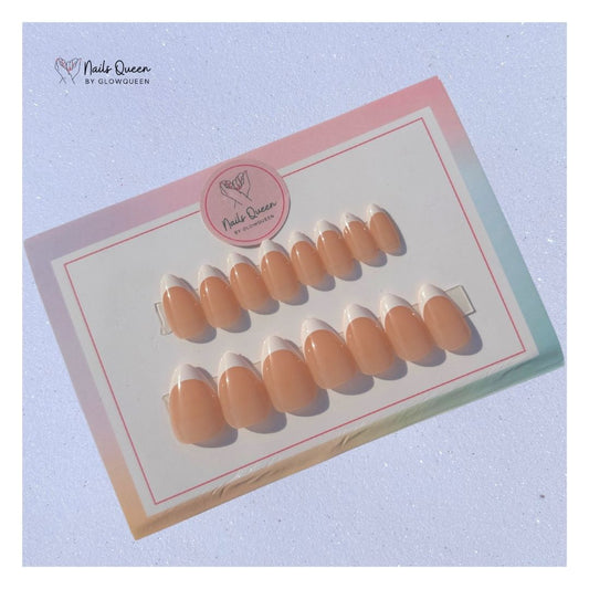 Round White Tips Nude Base Gel Nails