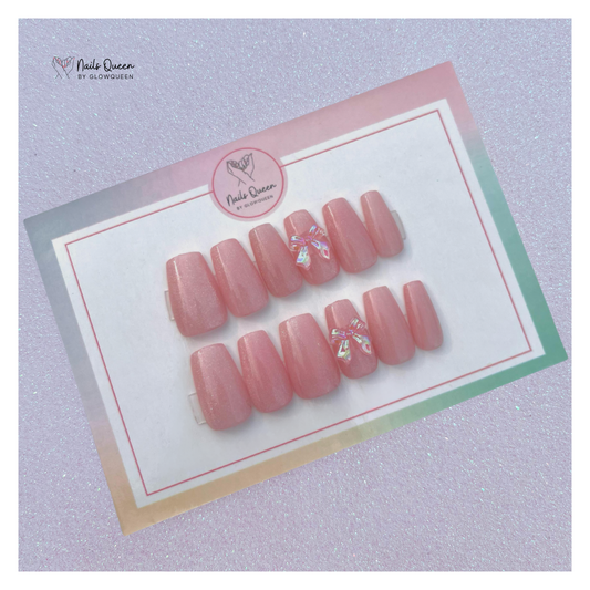 Pink bow cat eye handmade nails