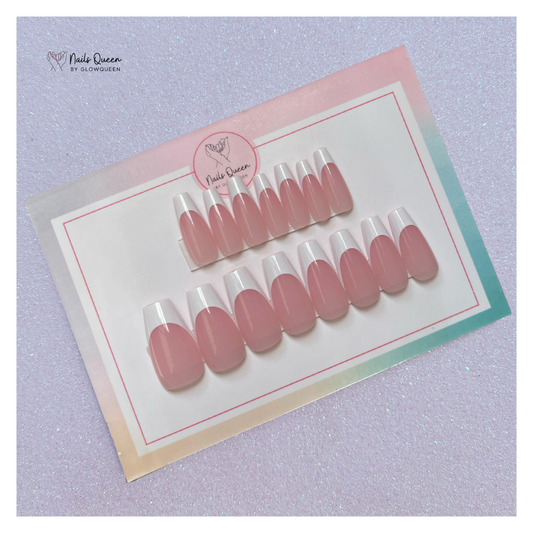 French Tips Long Ballerina Gel Press-ON Nails