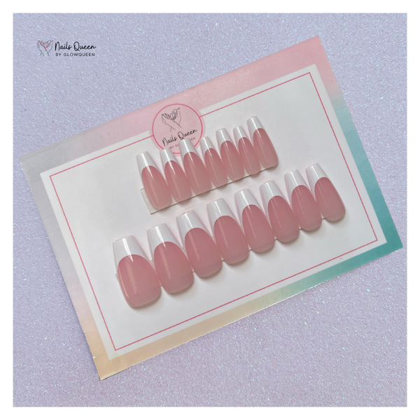French Tips Long Ballerina Gel Press-ON Nails