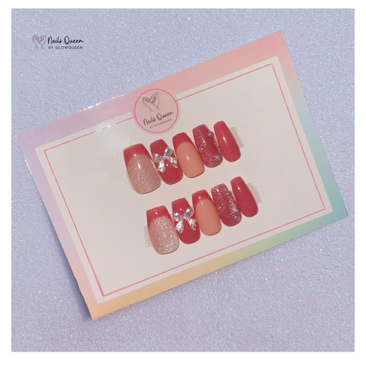 Rose pearl handmade press on nails