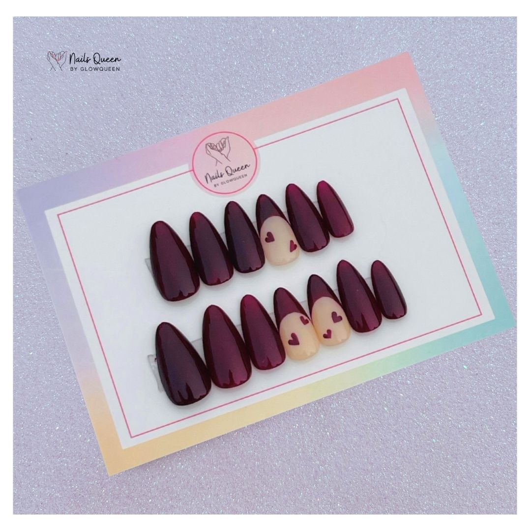 Berry Heart Almond Custom Handmade Nails