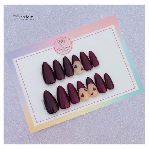 Berry Heart Almond Custom Handmade Nails