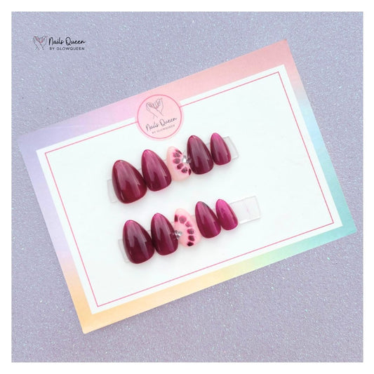 Velvet Berry Almond Custom Handmade Nails