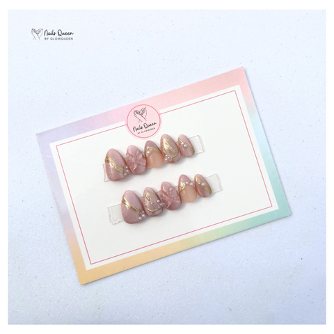 Soft pink with gold shine press on nails