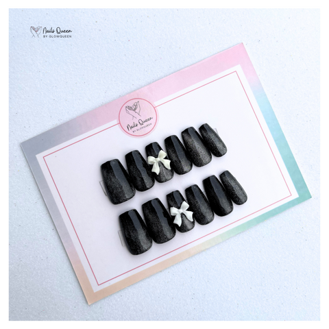 Black cat eye bow press on nails