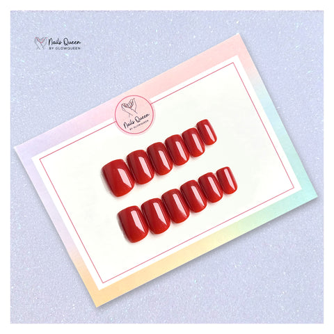 Classic Red Square Synthetic Press-on Nails