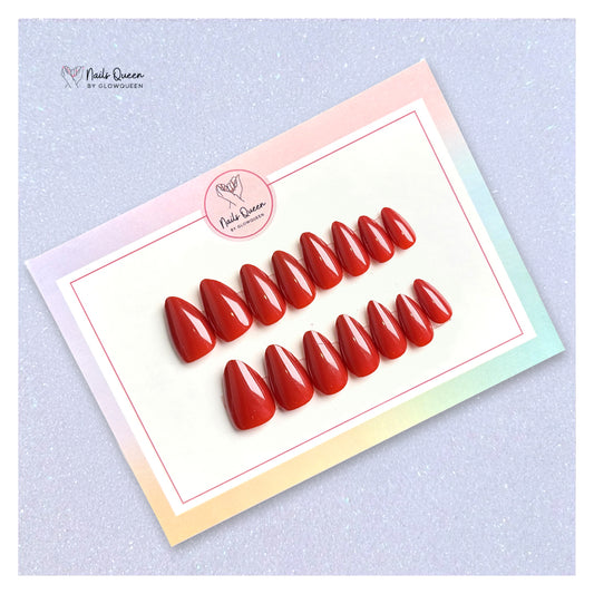Classic Red Almond Synthetic Press-on Nails