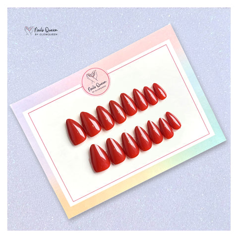 Classic Red Almond Synthetic Press-on Nails