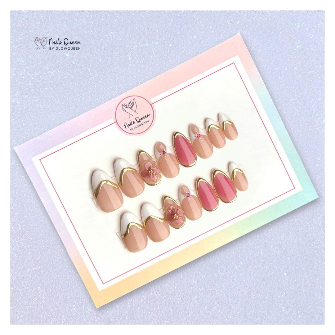 Floral chrome Custom Handmade Nails