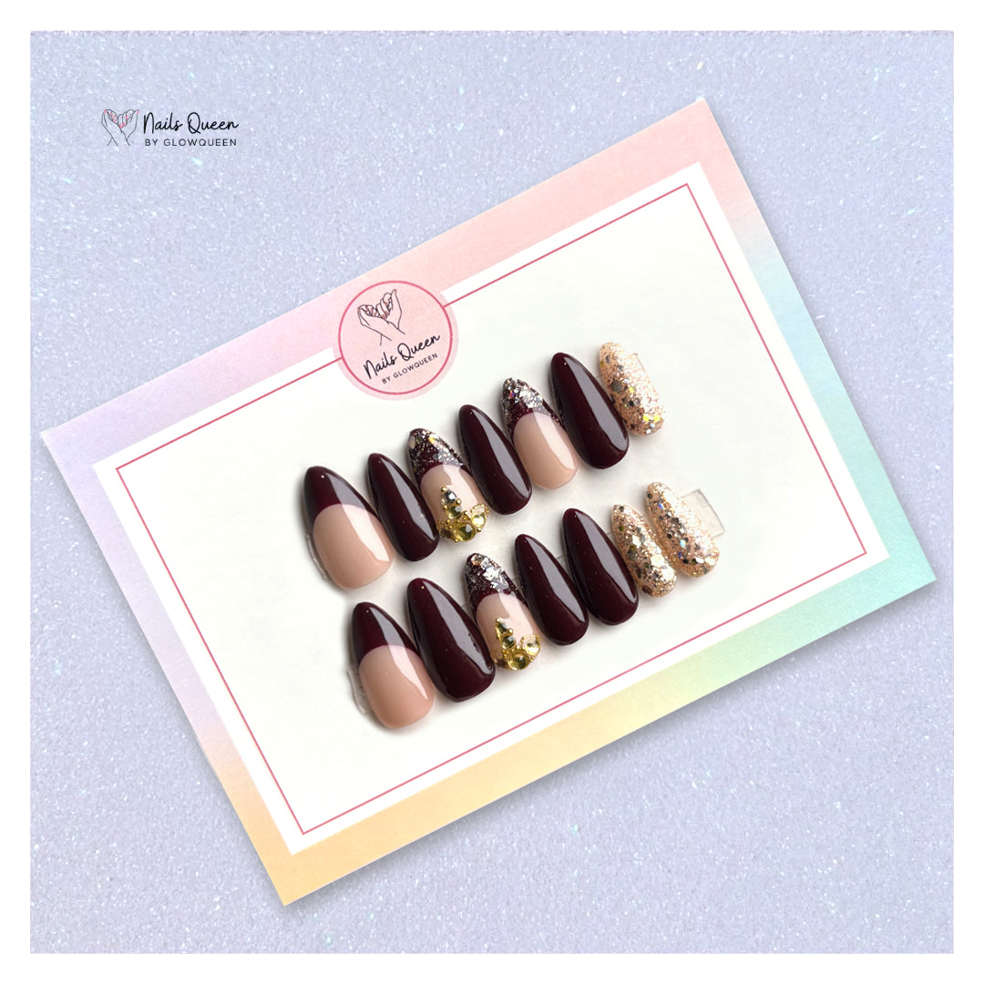 Glittery Rhinestone Bridal Custom Handmade Nails