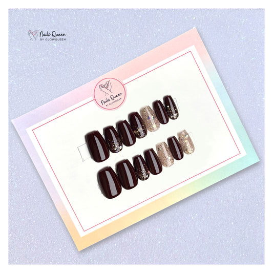 Glittery Wine Custom Handmade Nails