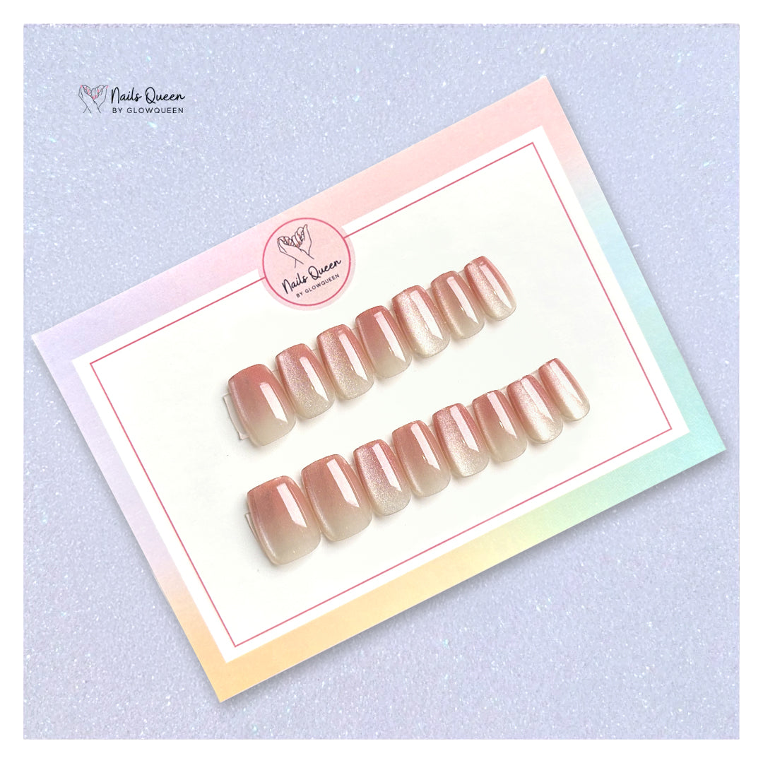 Peach Ombre Cat Eye Synthetic Press-on Nails