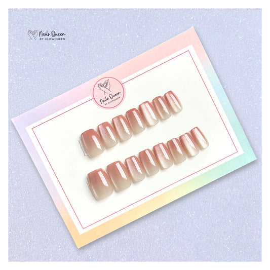 Peach Ombre Cat Eye Synthetic Press-on Nails