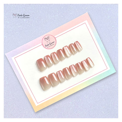 Peach Ombre Cat Eye Synthetic Press-on Nails