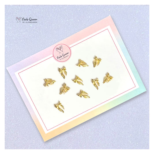 Sleek Golden Bow Nail Charm – 10 Pcs