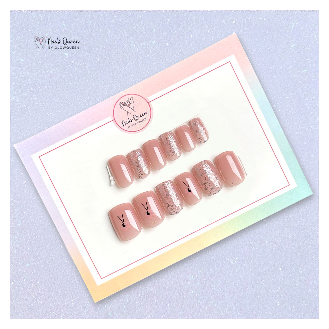 Soft Pink Glitter Square Synthetic Press-on Nails