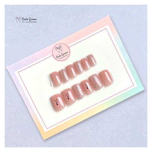 Soft Pink Glitter Square Synthetic Press-on Nails