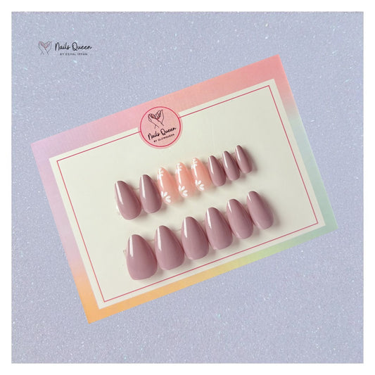 Dusty Rose Daisy Almond Synthetic Press-On Nails
