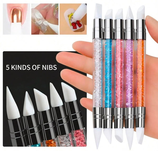 5-Piece Dual-Ended Silicone Nail Art Tool Set