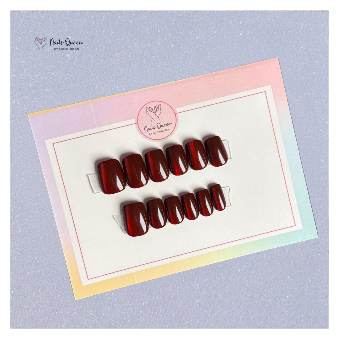 Wine Cateye Small Square Synthetic Press-on Nails