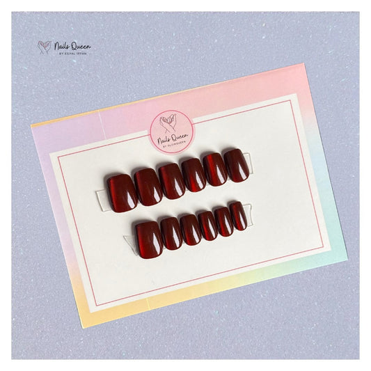 Wine Cateye Small Square Synthetic Press-on Nails