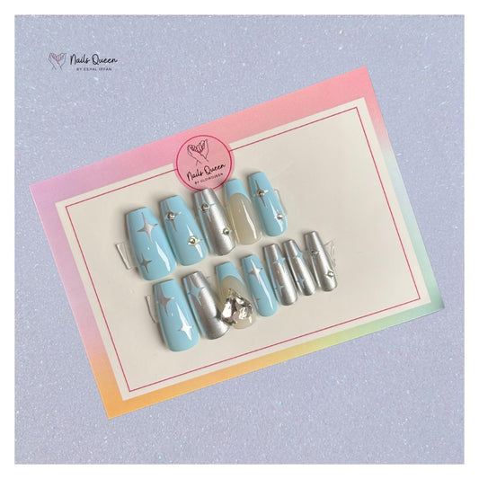 Blue Luxe Synthetic Press-On Nails