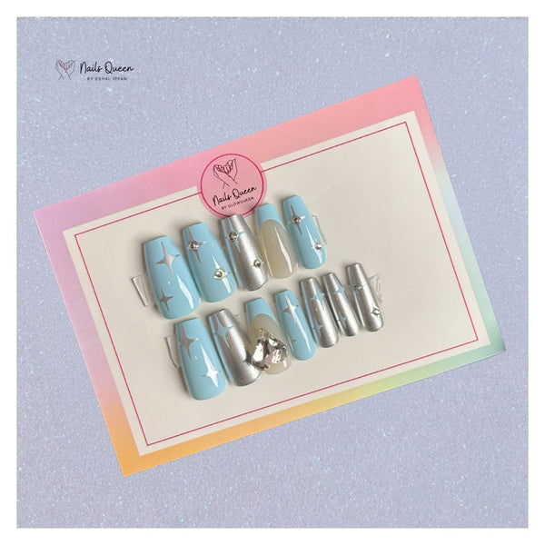 Blue Luxe Synthetic Press-On Nails
