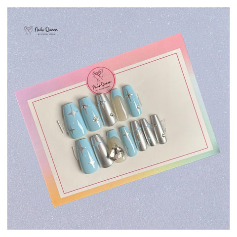 Blue Luxe Synthetic Press-On Nails
