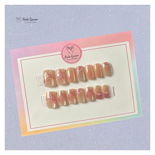 Pink mermaid cate eye Synthetic Press-On Nails
