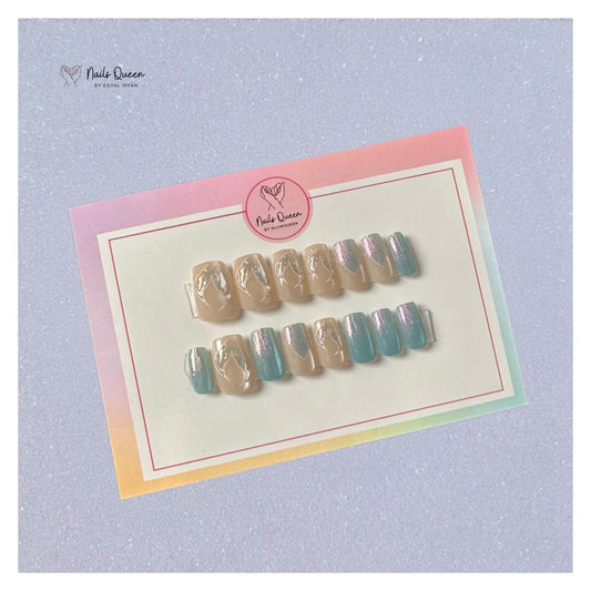 Blue mermaid cat eye Synthetic Press-On Nails